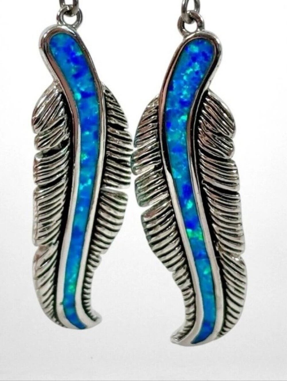 Montana Silversmiths Blue Opal Feather Dangle Earrings Sterling Hooks